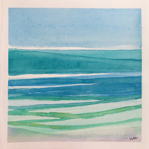Peaceful Sea, original watercolor, 4.25"x4.25"