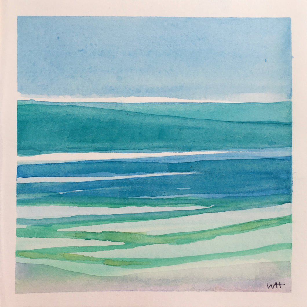 Peaceful Sea, original watercolor, 4.25
